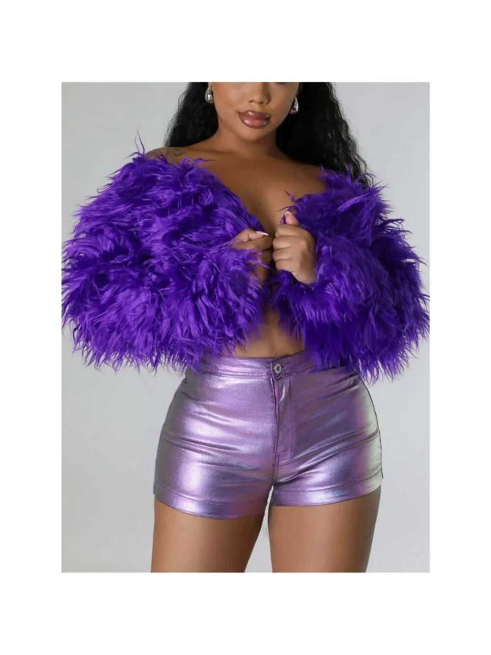 Faux Fur Open Front Cropped Outerwear